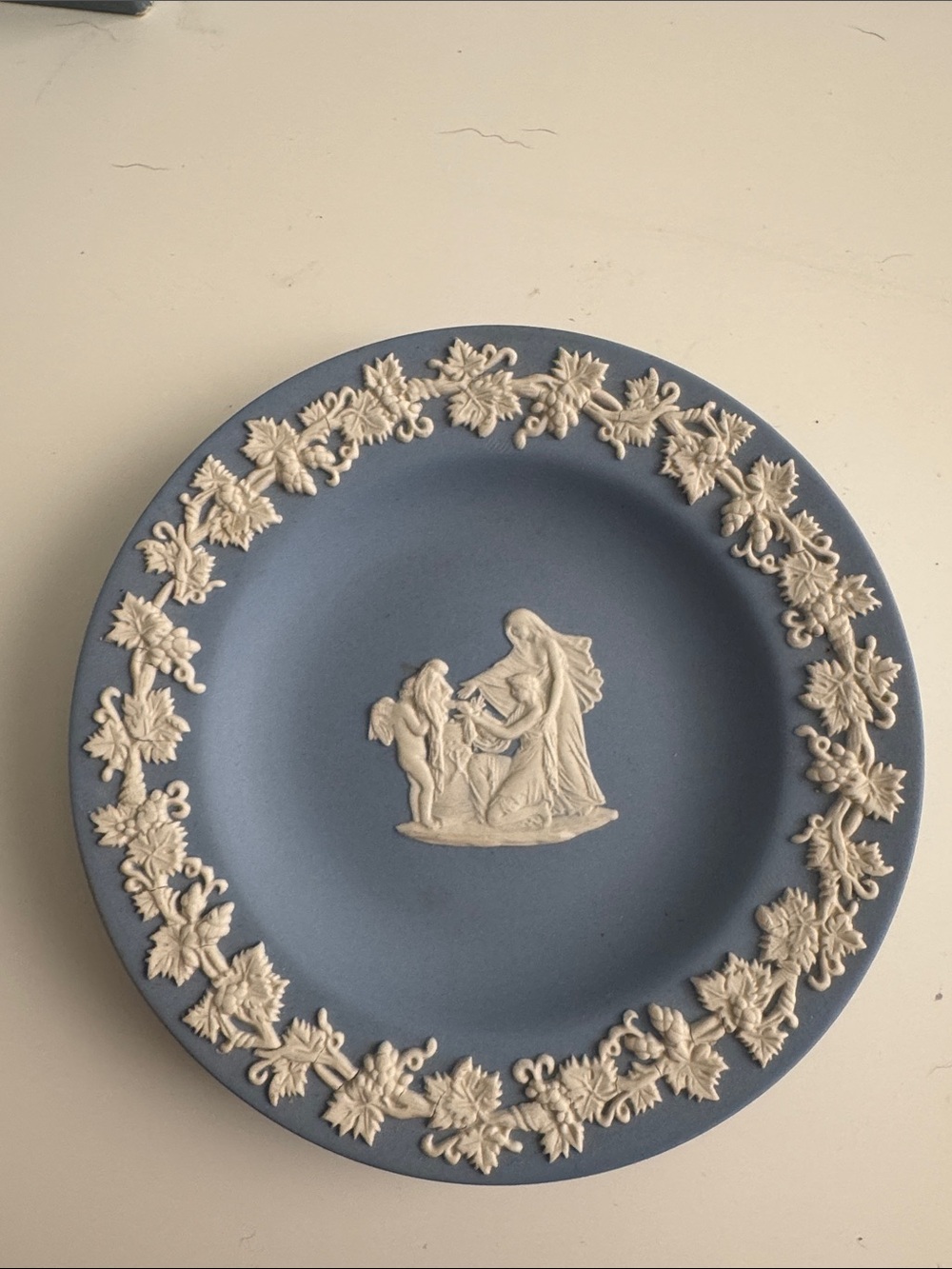 Wedgwood Blue Jasperware Plate with White Neoclassical Relief 4.5 inches